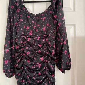 Off- Shoulder Ruched Floral Mini Dress